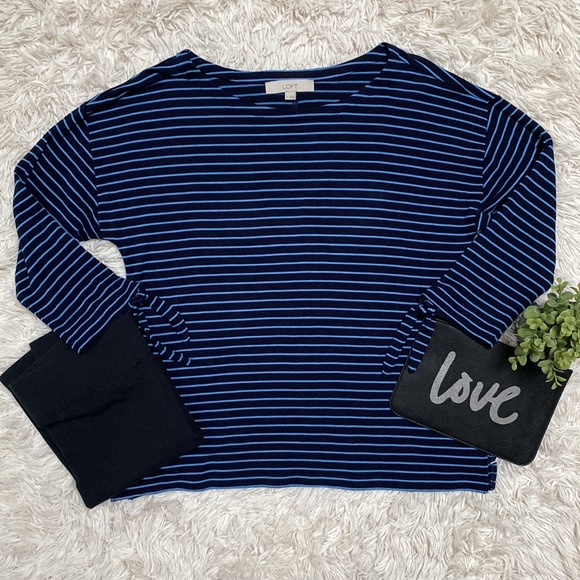 Loft 3/4 Tie Sleeve Stripe Top 💗 Navy & Blue - Picture 4 of 14